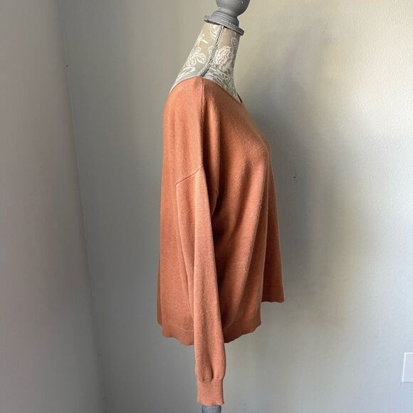 One Grey Day Silk Blend Button Back Sweater in Orange/Rust - Picture 3 of 11